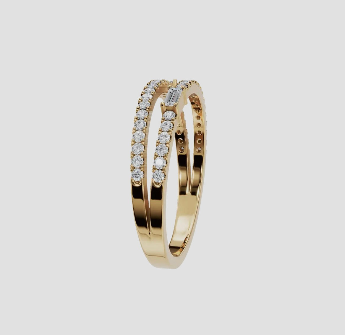14k Gold Double Row Round & Baguette Lab Diamond Statement Ring (0.31ctw)
