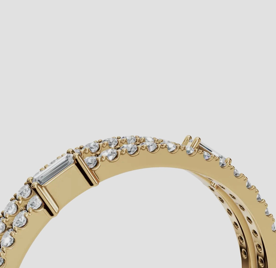 14k Gold Double Row Round & Baguette Lab Diamond Statement Ring (0.31ctw)