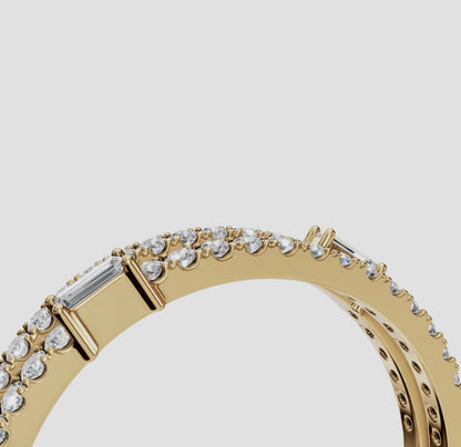 14k Gold Double Row Round & Baguette Lab Diamond Statement Ring (0.31ctw)