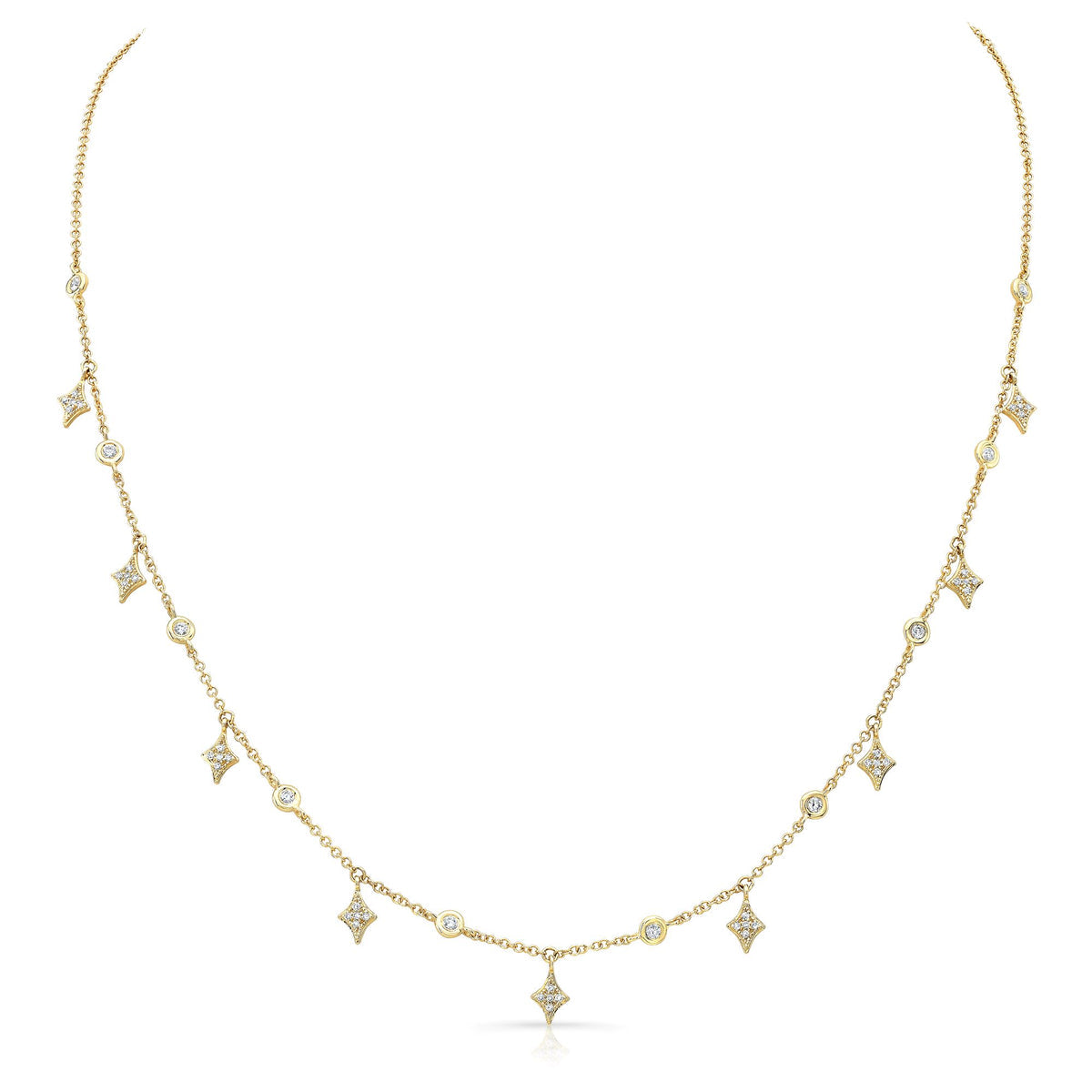 14k Yellow Gold Diamond Rhombus Drop Necklace