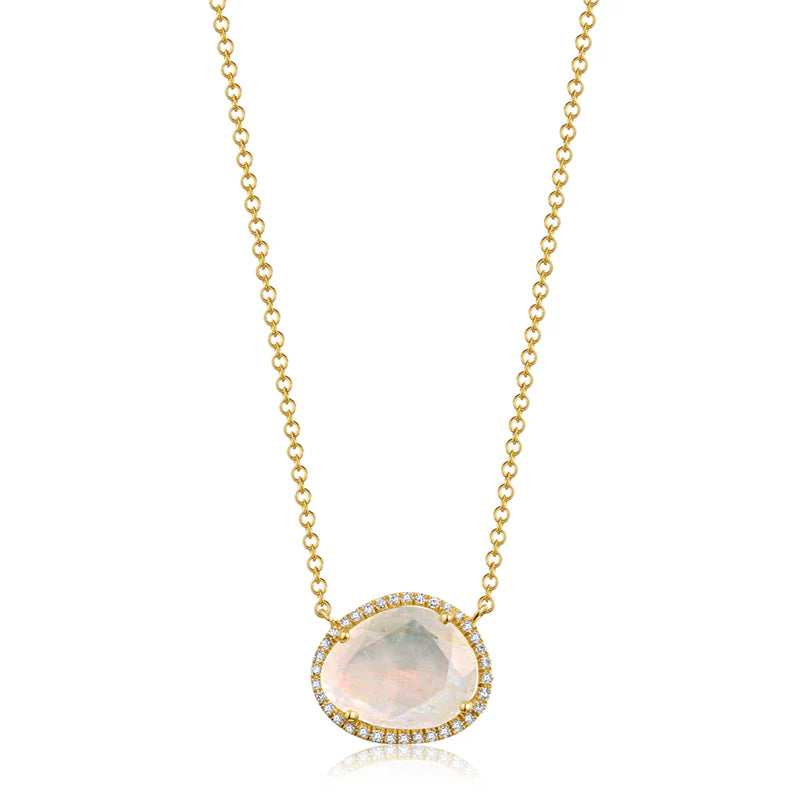 14K Yellow Gold Organic Moonstone Diamond Necklace