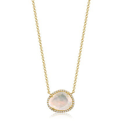 14K Yellow Gold Organic Moonstone Diamond Necklace