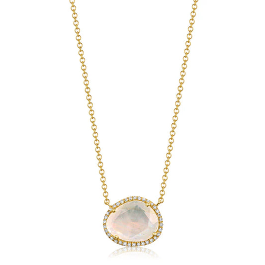 14K Yellow Gold Organic Moonstone Diamond Necklace