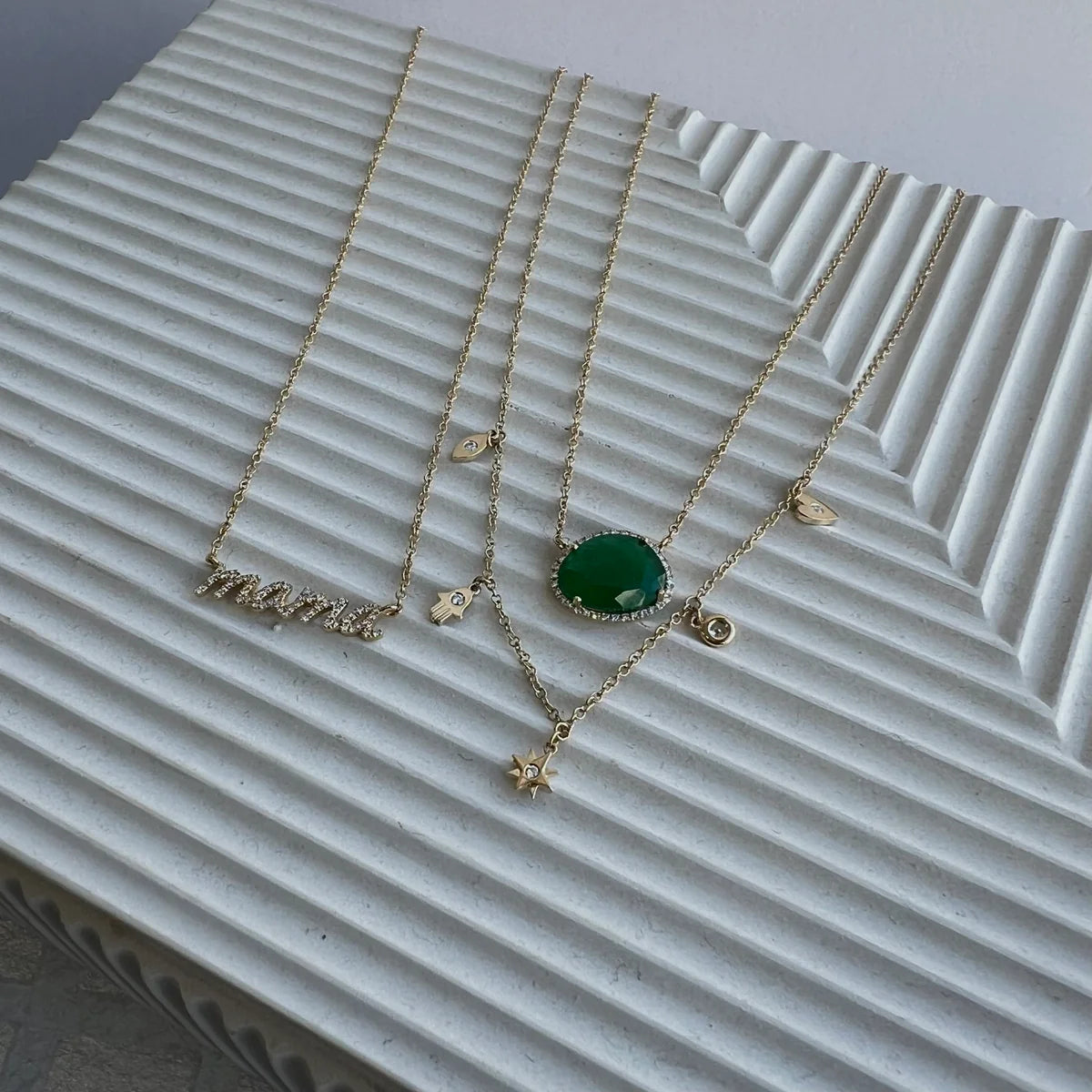 14K Yellow Gold Organic Moonstone Diamond Necklace