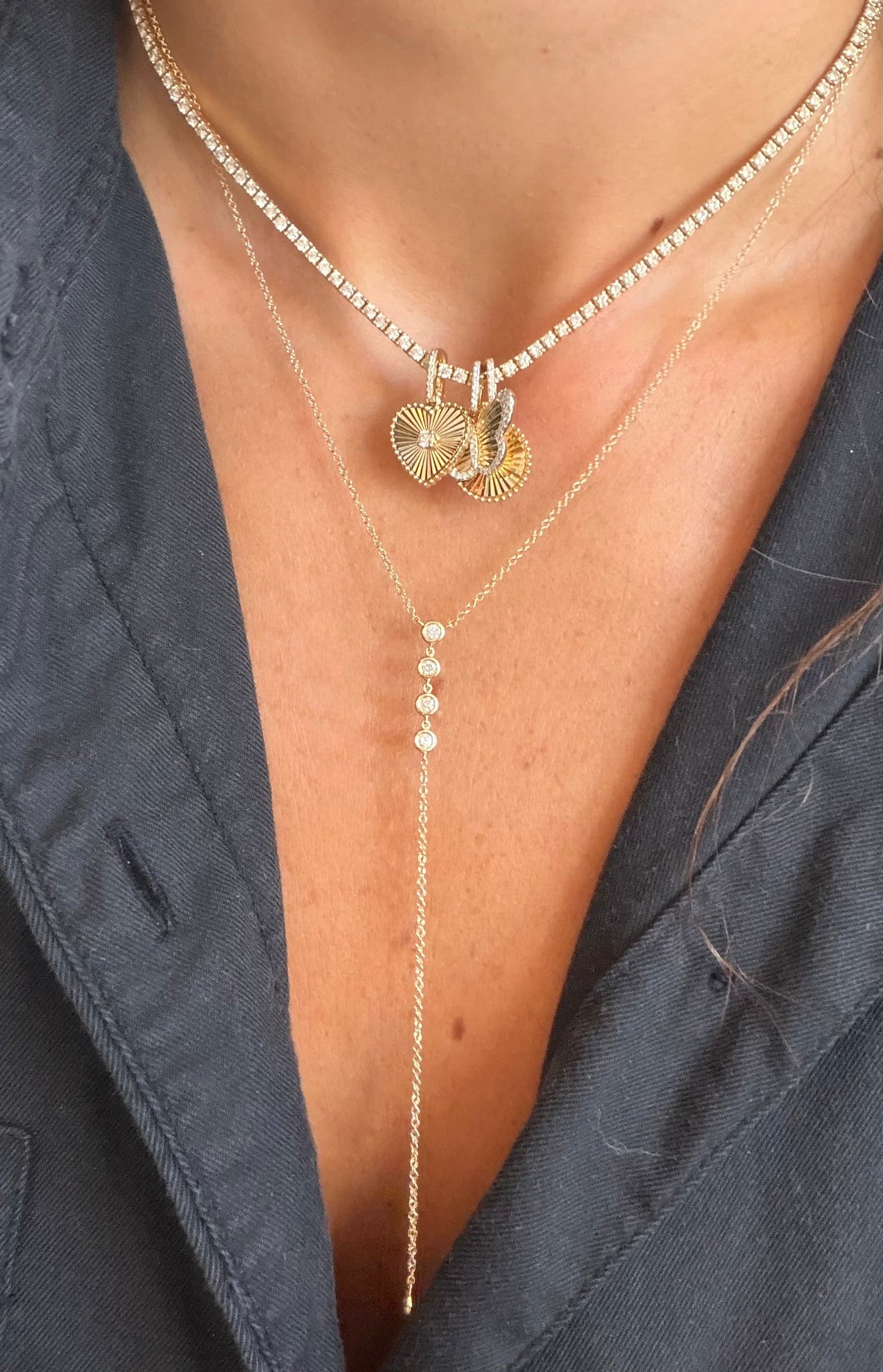 14k Yellow Gold Lines Fluted Disc Diamond Enhancer Charm