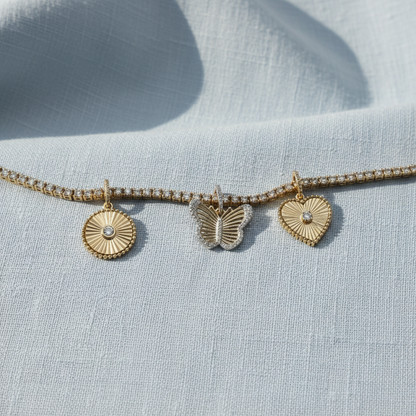 14k Yellow Gold Lines Fluted Disc Diamond Enhancer Charm