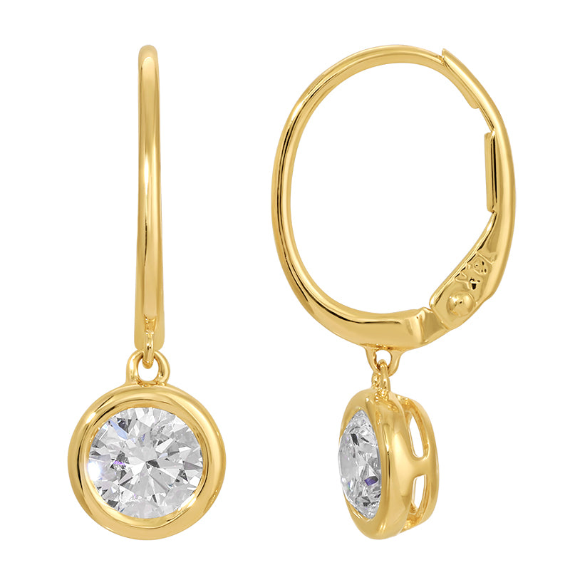14k Gold Bezel Lab Diamond Drop Leverback Earrings