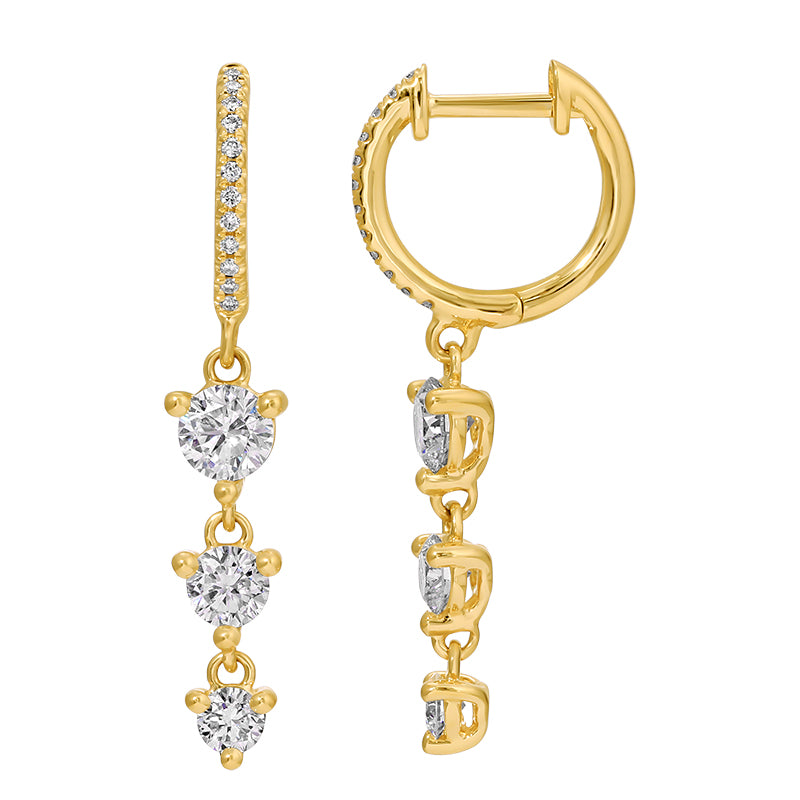 14k Yellow Gold Lab Diamond Cluster Drop Huggie Earrings