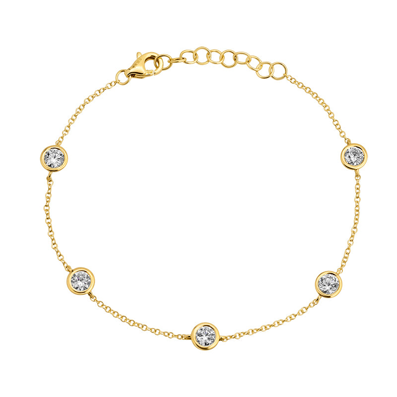 14k Yellow Gold Bezel Lab Diamond Station Bracelet