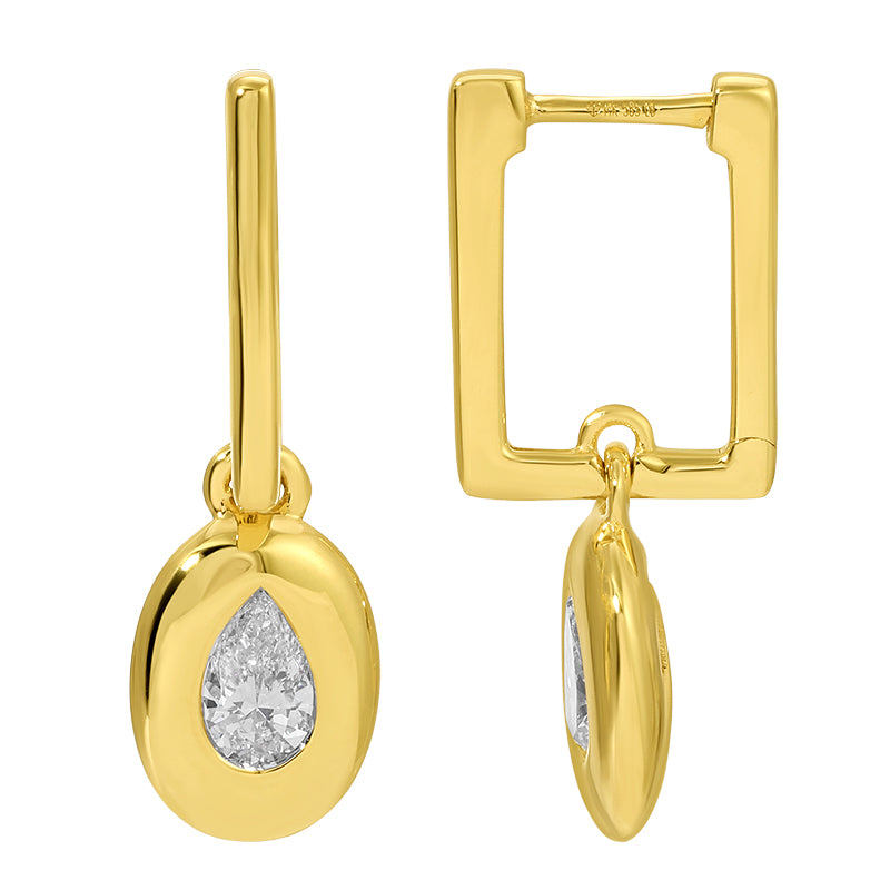 14k Rectangle Hoop + Pear Lab Diamond Dangle Earrings