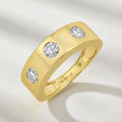 14k Yellow Gold Inlay Lab Diamond Cigar Ring