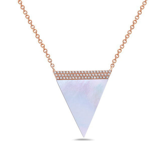 14k Rose Gold necklace with 54 round diamonds .11ct; 1 mother of pearl 2.06ct