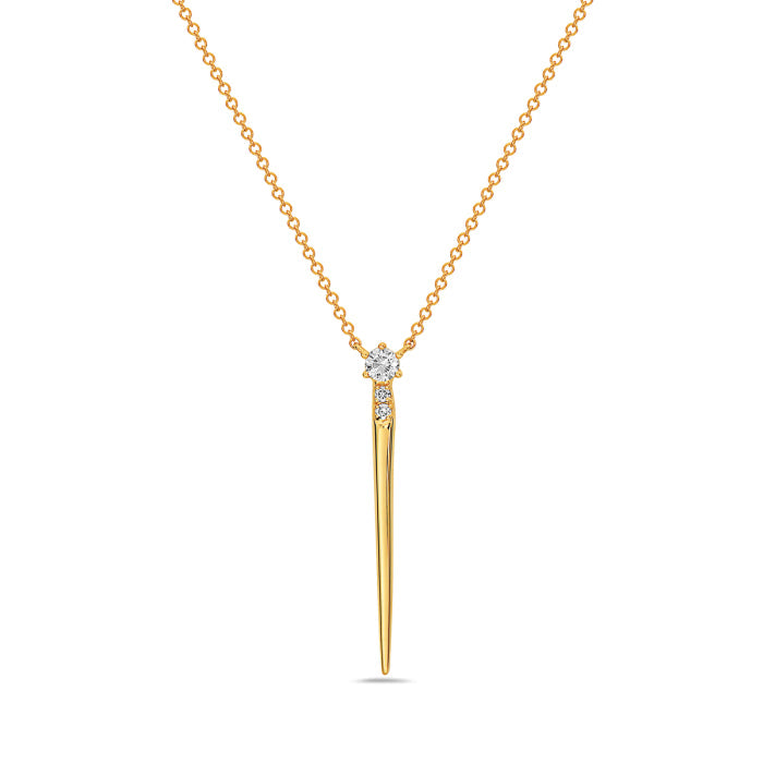 14k Yellow Gold necklace with 3 round diamonds .19ct