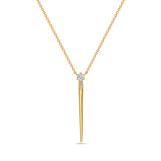 14k Yellow Gold necklace with 3 round diamonds .19ct