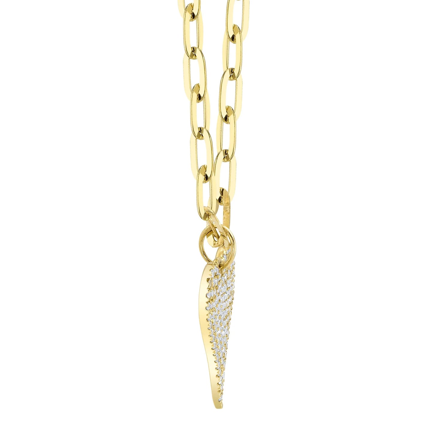14K Yellow Gold Diamond Pave Heart Paper Clip Link Necklace