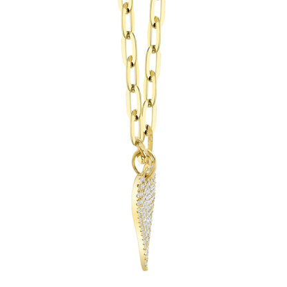 14K Yellow Gold Diamond Pave Heart Paper Clip Link Necklace