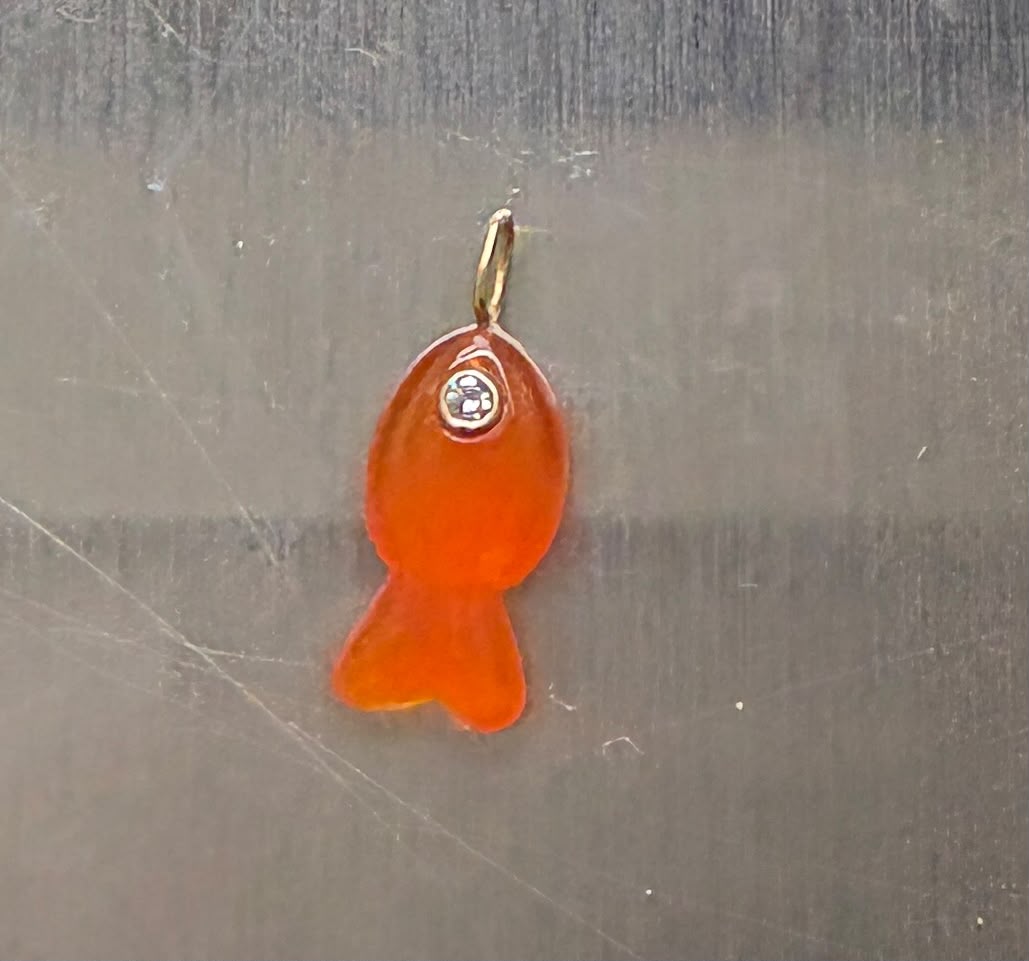 Mini Fish Charm Red Carnelian Stone & 14k gold