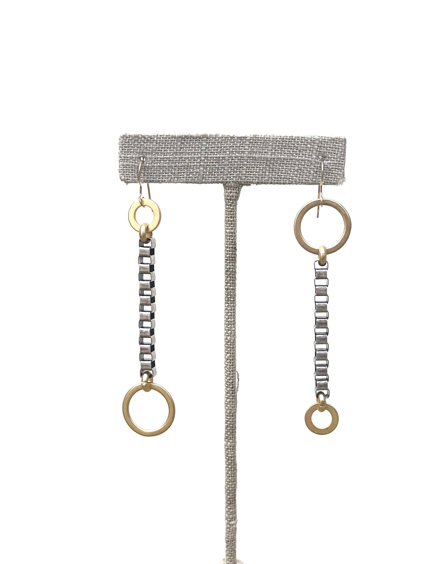Asymmetrical Circle + Box Chain Earrings