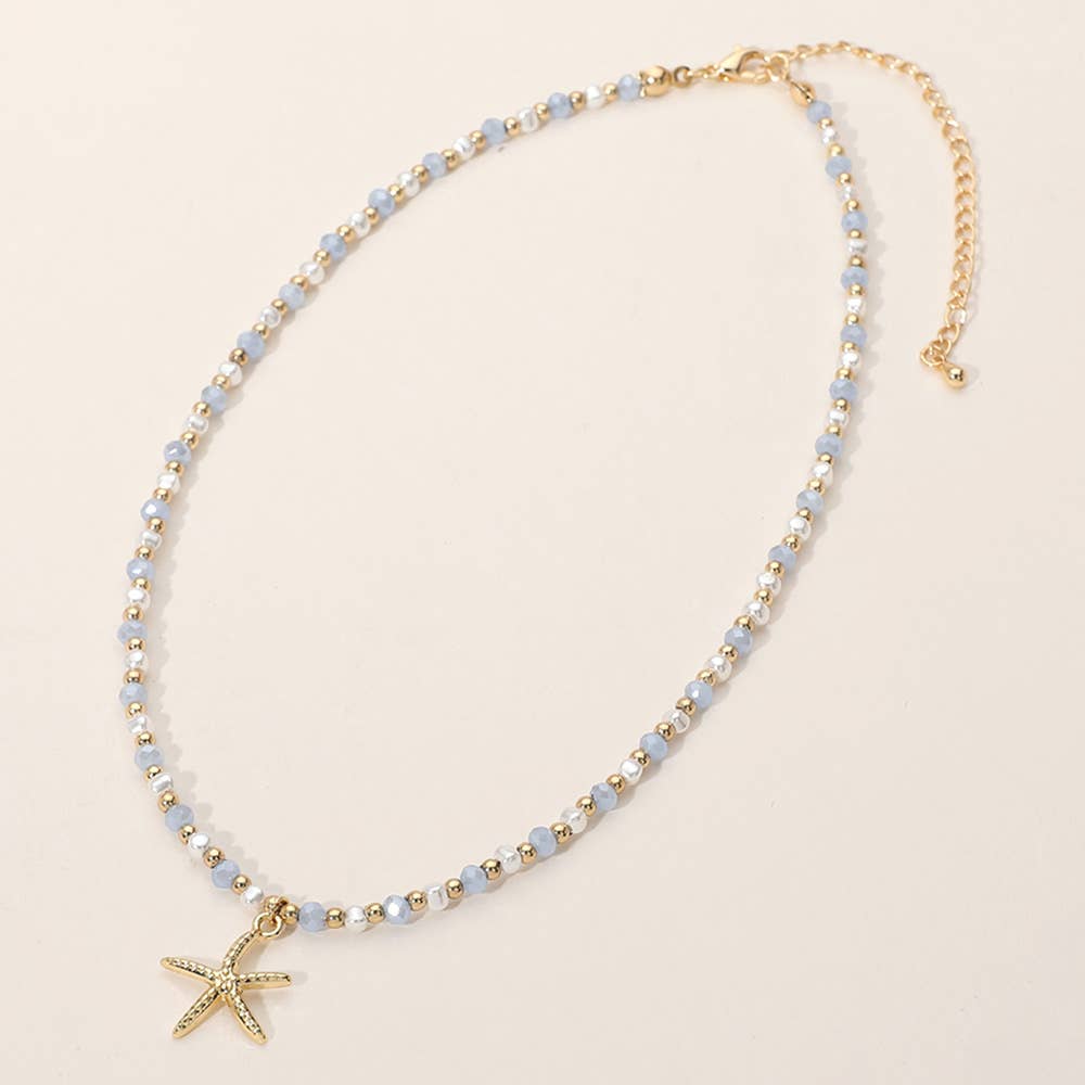 Metal Starfish Pendant Faceted Beaded Choker Necklace  Susan Blake Jewelry