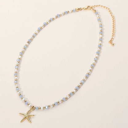 Metal Starfish Pendant Faceted Beaded Choker Necklace  Susan Blake Jewelry