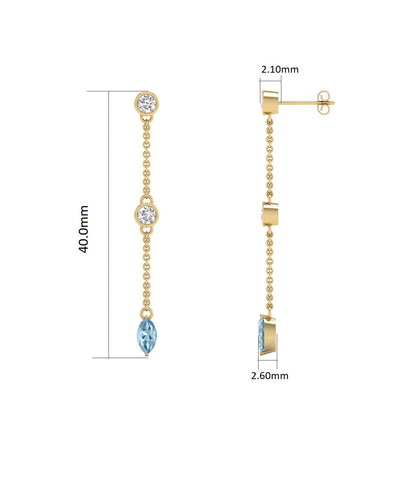 Diamond Pear Cut Aquamarine 14K Yellow Gold Earrings