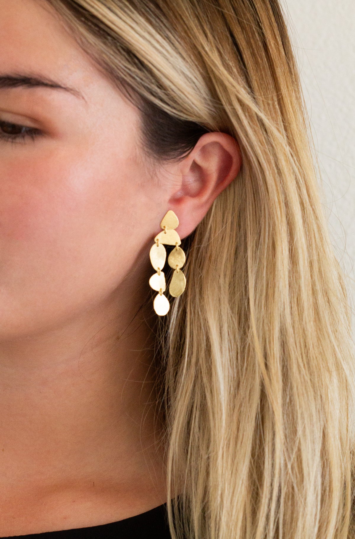 Abstract Brushed Gold Drop Earrings, alternate view 2