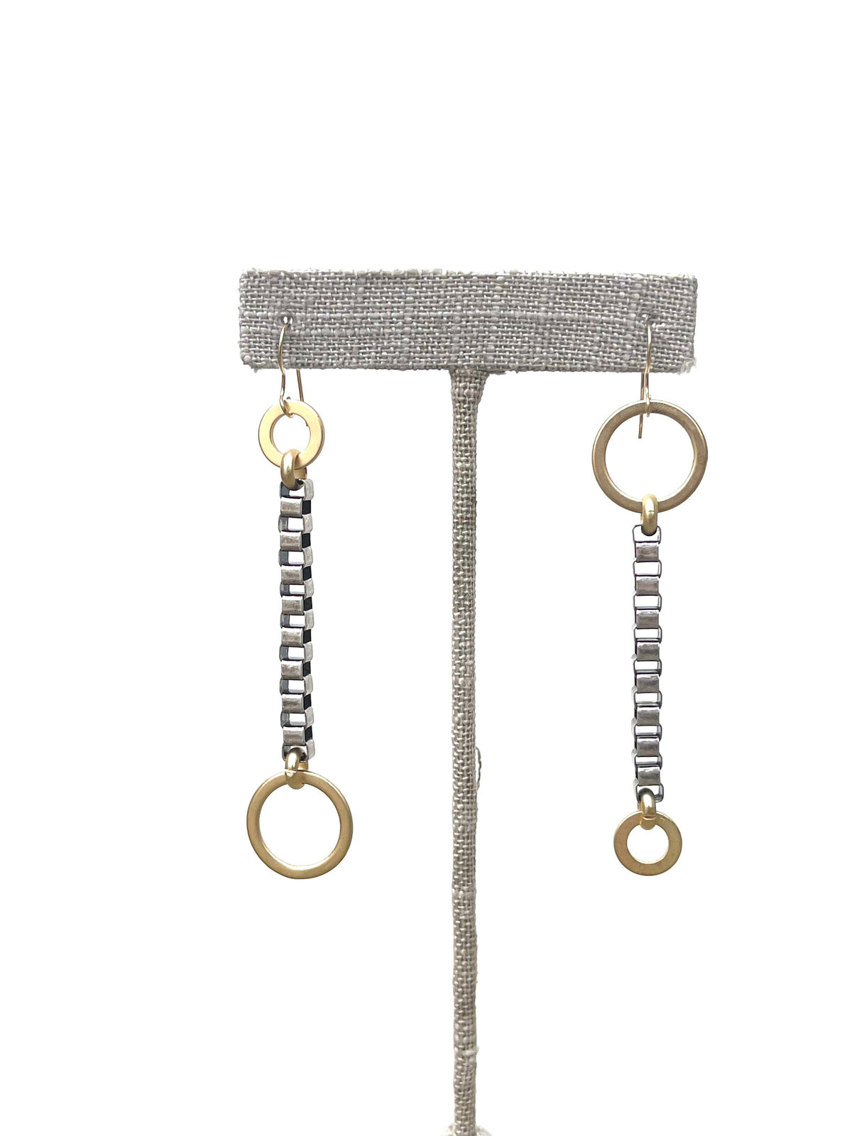 Asymmetrical Circle + Box Chain Earrings, alternate view 2