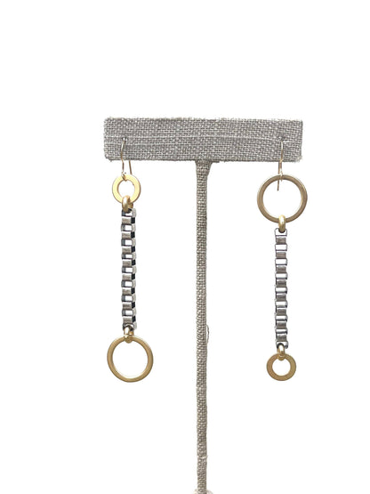 Asymmetrical Circle + Box Chain Earrings, alternate view 2
