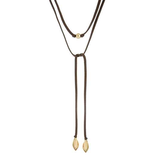 Brown Suede & Gold Convertible Wrap Necklace – 53 inches