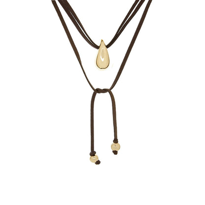 Gold Drop Suede Cord Wrap Necklace - 55"