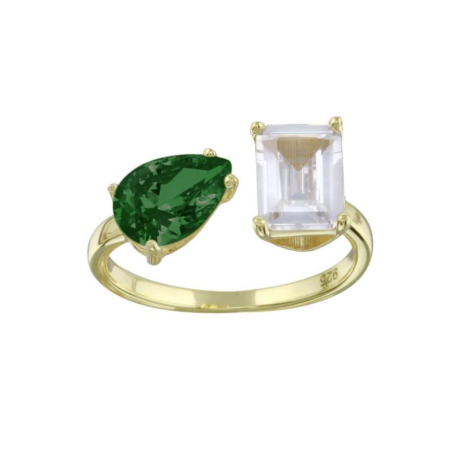 Color Two Stone Ring - Gold & Emerald