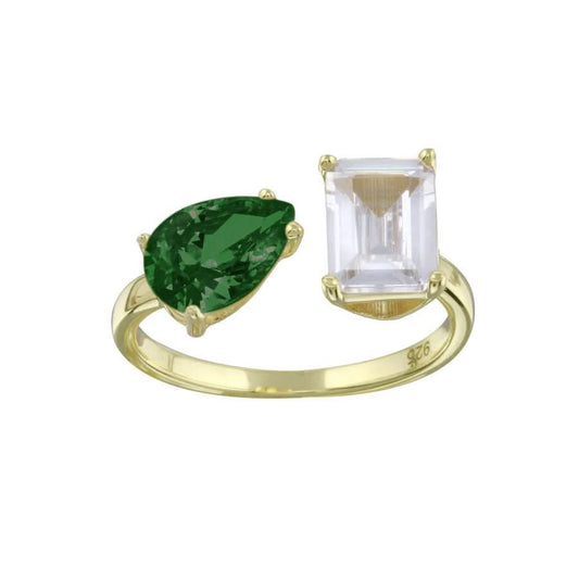 Color Two Stone Ring - Gold & Emerald