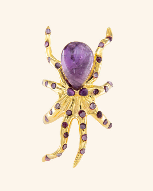 Coolook Amethyst Octopus Ring in champagne gold-plated sterling silver