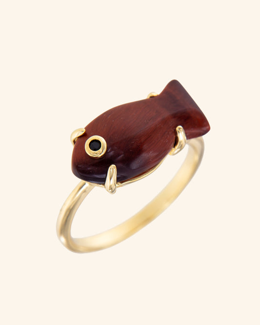Coolook Marea Red Tiger Eye Ring in champagne gold-plated sterling silver