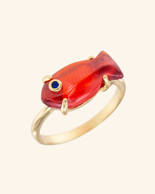 Coolook Marea Red Zircon Ring in champagne gold-plated sterling silver