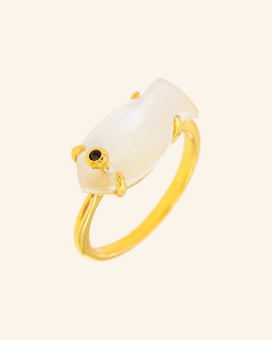 Coolook Marea White Mother-of-Pearl Ring in champagne gold-plated sterling silver