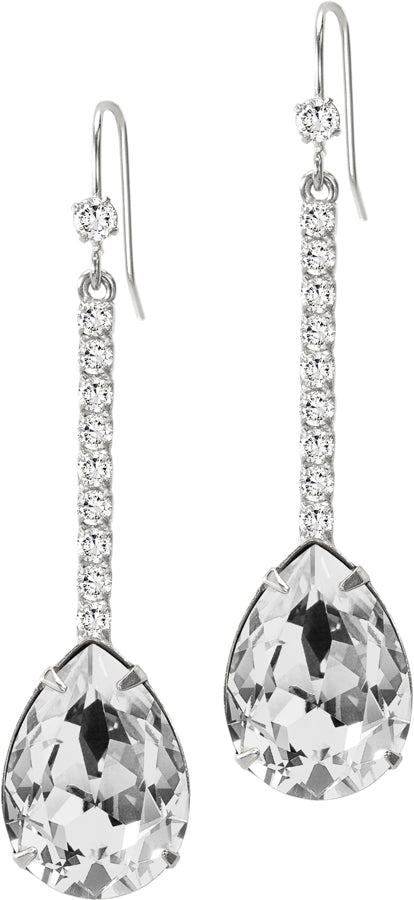Cz Tennis Line With Large Cz Pear Shaped Stone Hanging Earrings