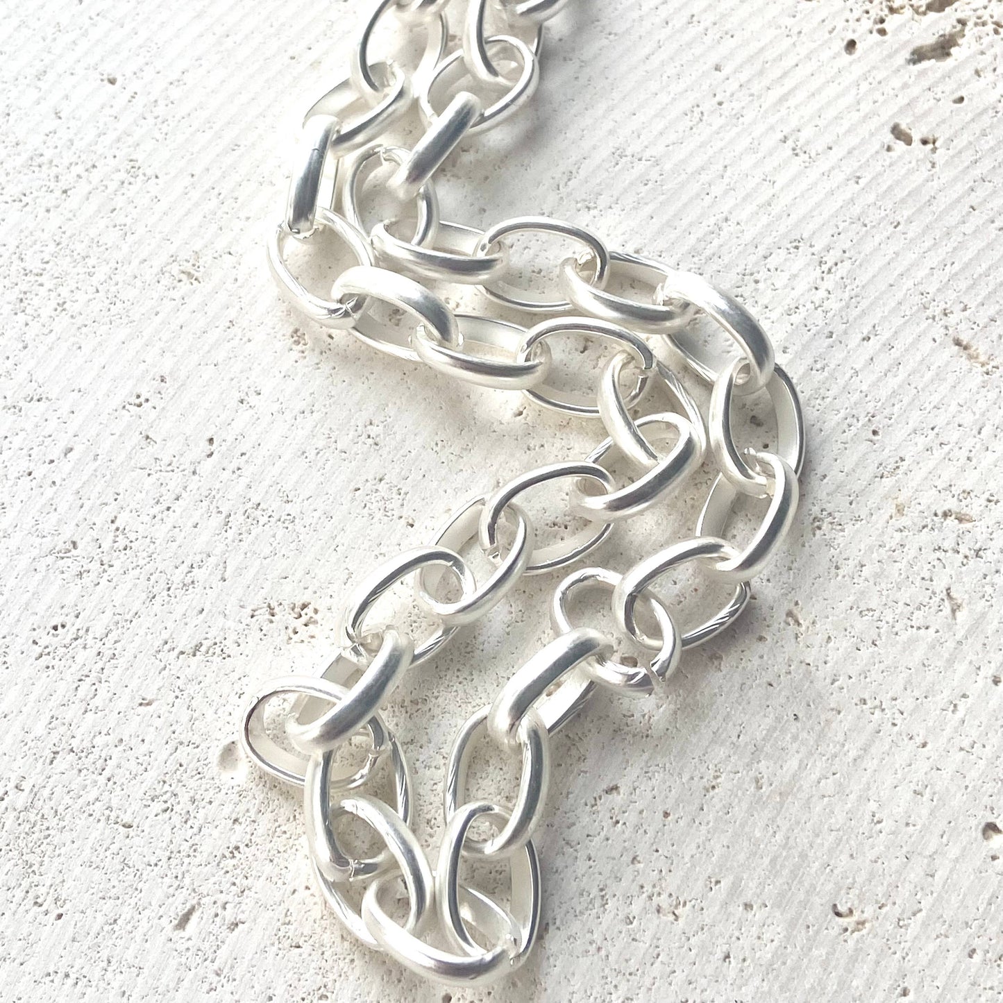 Oversized links matte silver statement necklace