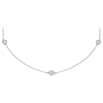 14K White Gold 0.50ctw Lab Diamond Station Necklace Bezel