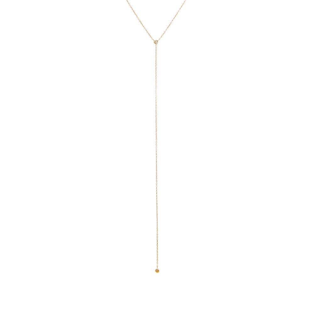 Diamond Double Solitaire Bezel Lariat Necklace 14K