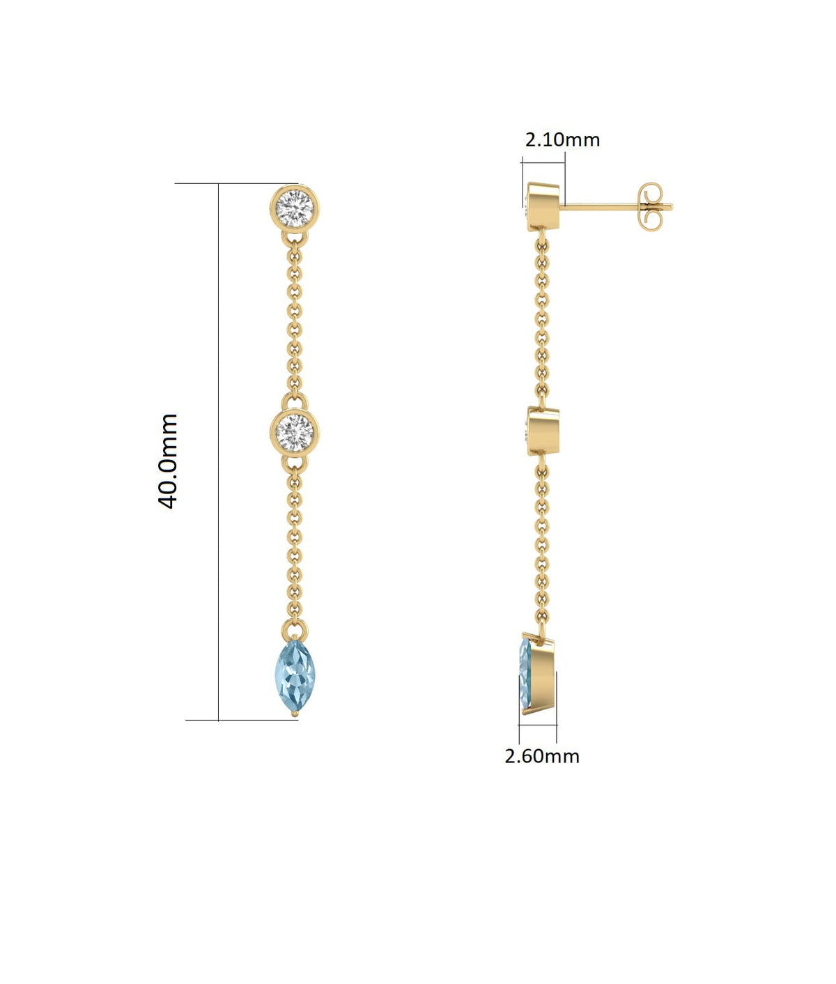 Diamond Pear Cut Aquamarine 14K Yellow Gold Earrings, alternate view 3