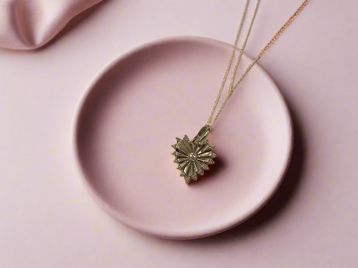 Diamond - Pointed Fluted Heart Charm in 14K Yellow Gold - Susan Blake Jewelry