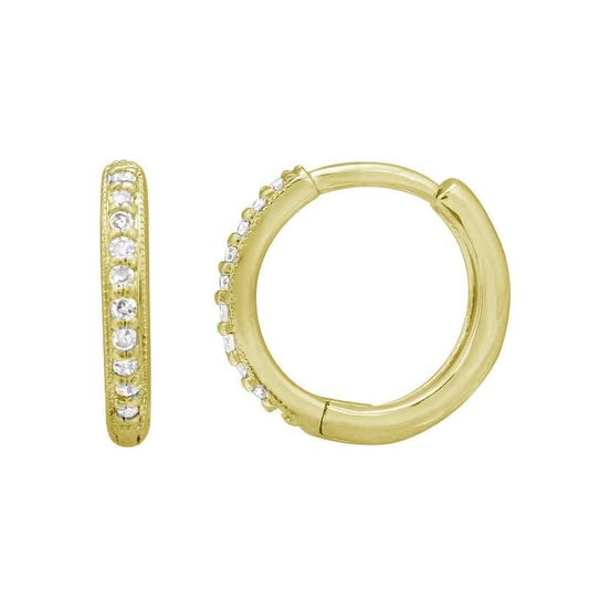 Diamond Round Huggie Earrings in Yellow Gold