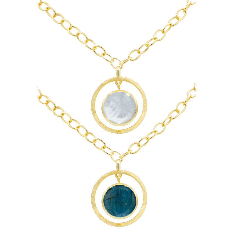 Double Sided Pendant Necklace- Labradorite + Mother of Pearl