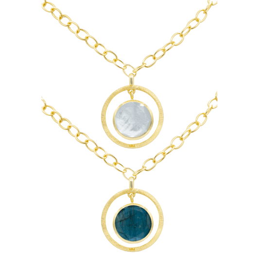 Double Sided Pendant Necklace- Labradorite + Mother of Pearl