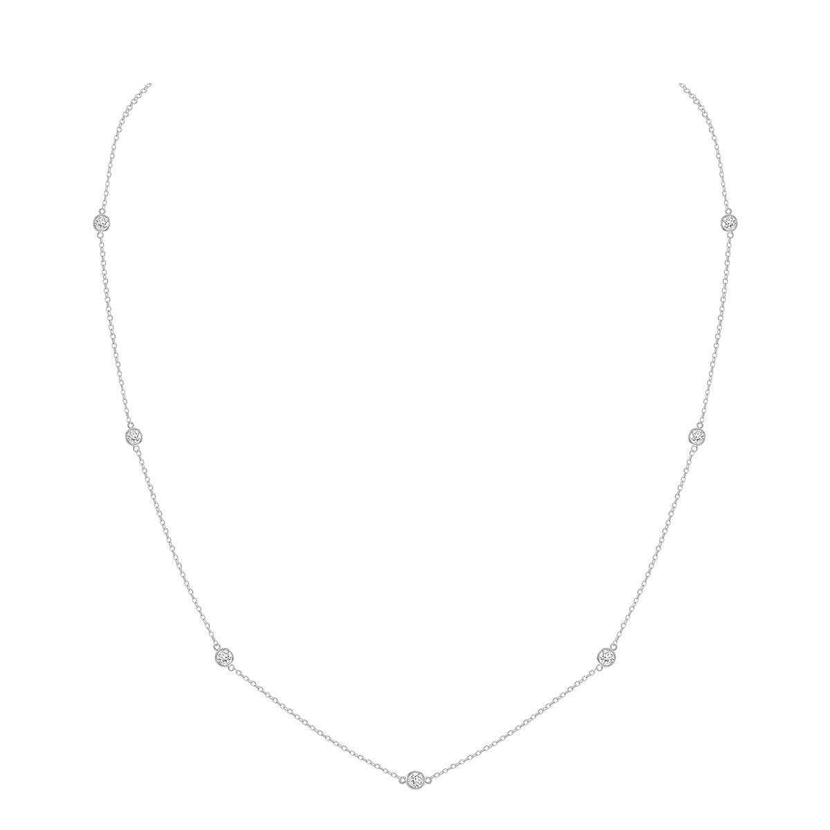14K White Gold 0.50ctw Lab Diamond Station Necklace Bezel