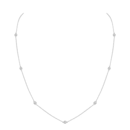 14K White Gold 0.50ctw Lab Diamond Station Necklace Bezel