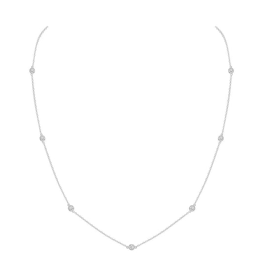 14K White Gold 0.50ctw Lab Diamond Station Necklace Bezel