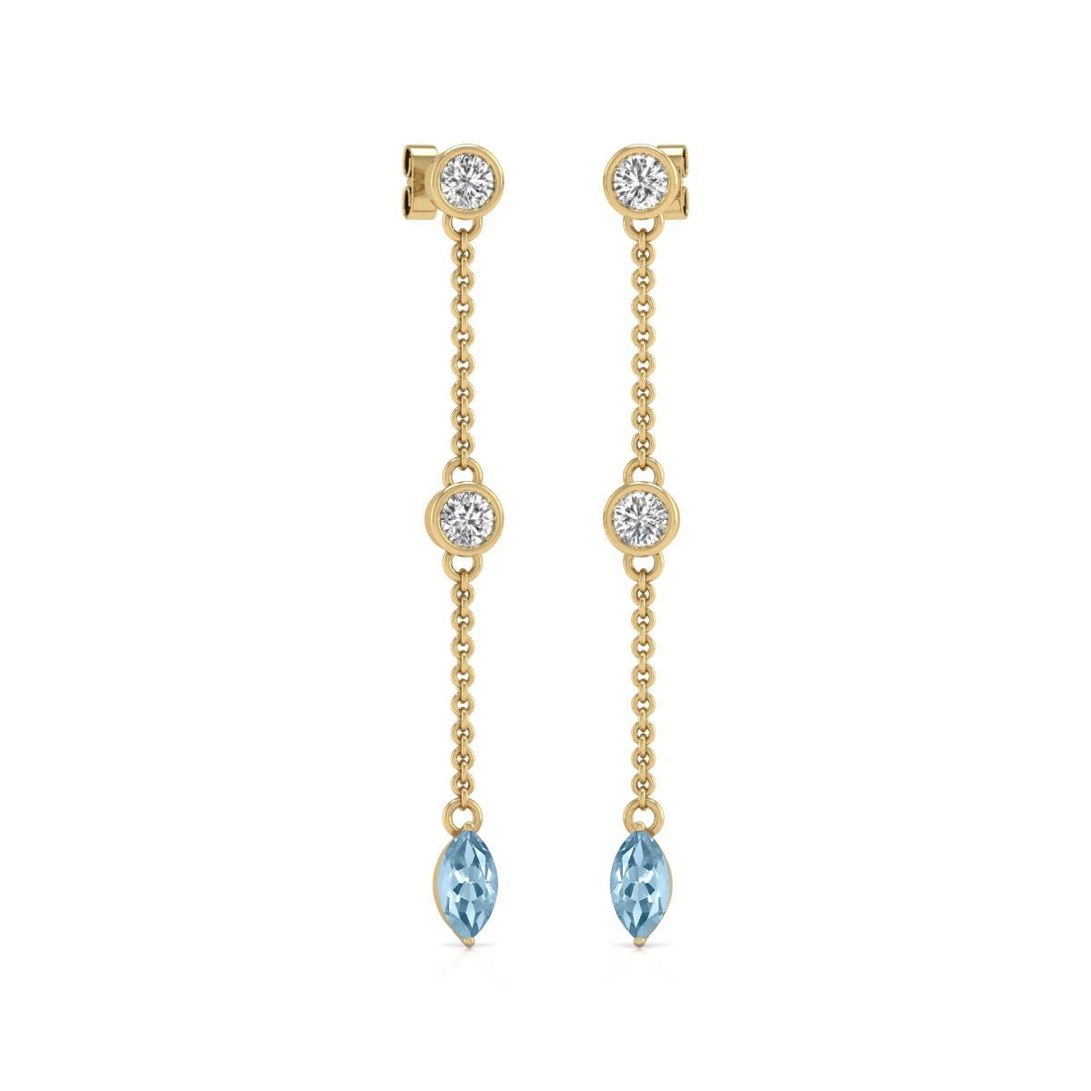 Diamond Pear Cut Aquamarine 14K Yellow Gold Earrings