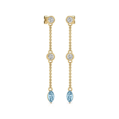 Diamond Pear Cut Aquamarine 14K Yellow Gold Earrings